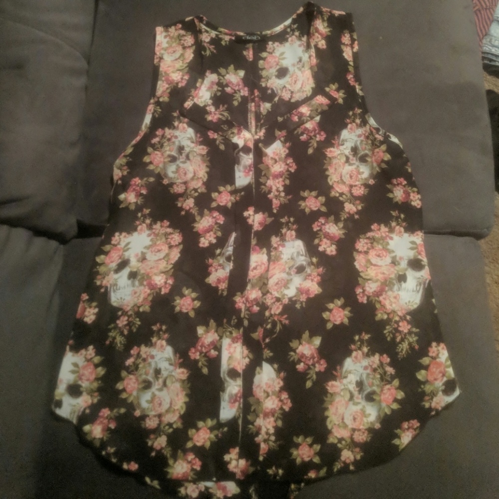 Sheer top with floral skull print